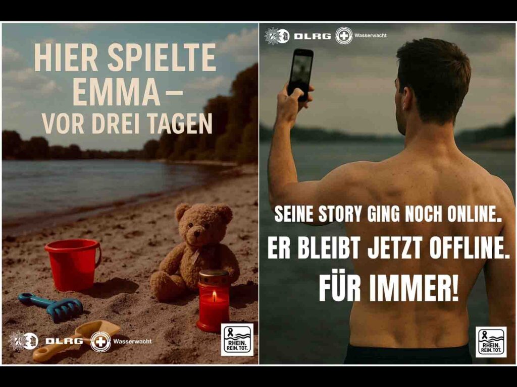 Schock-Bilder warnen vor dem Baden im Rhein Schockkampagne der WaPo und DLRG Nordrhein