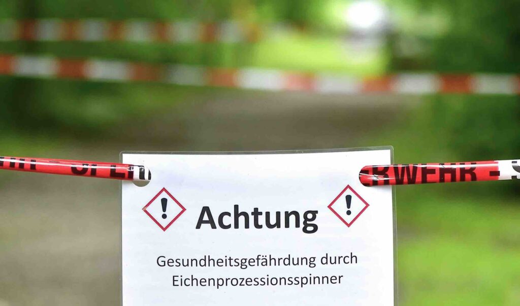 Achtung, EPS-Saison: So schützt Duisburg seine Eichen und Bürger EPS-Warnschild